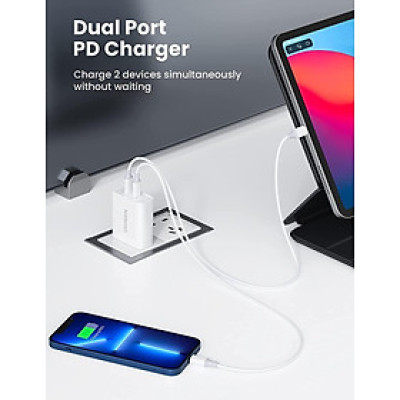 Ugreen UG70263CD199TK 36W bộ sạc 2 cổng PD USB type C chân cắm US dẹp xếp được màu trắng - HÀNG CHÍNH HÃNG