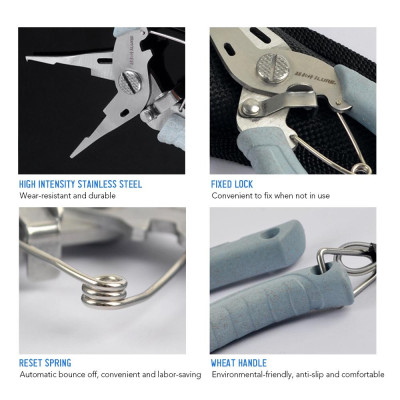 ILURE Fishing Pliers Scissors Stainless Steel Fishing Line Cutter Split Ring Pliers Hook Remover Tool