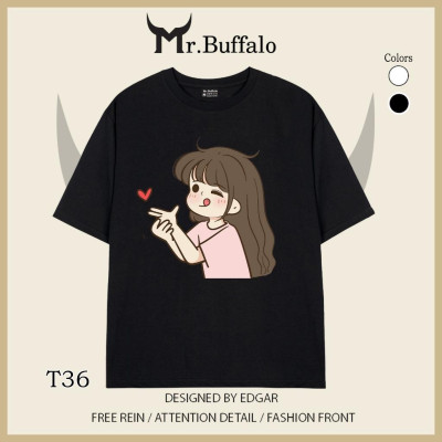 Áo đôi , áo thun cặp nam nữ tay lỡ Unisex cute form rộng vải cotton 100% T35T36 - Mr.Buffalo