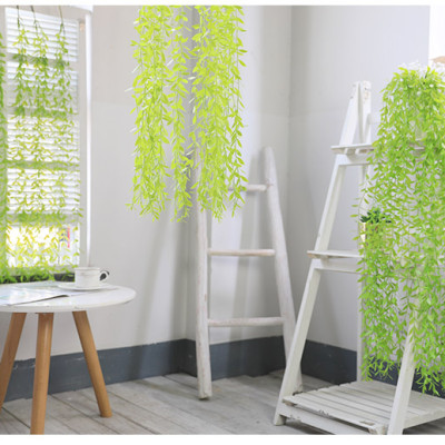 Giỏ cây lá liễu giả 5 chùm treo tường trang trí phòng khách, ban công, tiểu cảnh nhà hàng, quán cà phê xanh mát (tặng kèm móc dán tường )