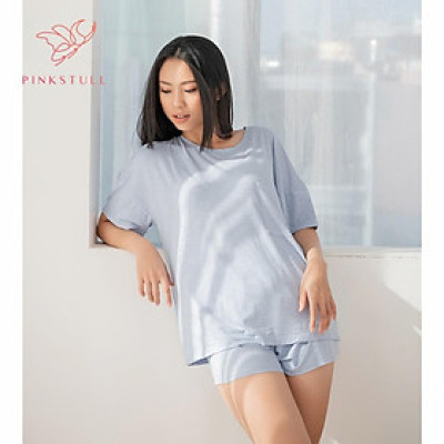 Bộ đồ ngủ thun cotton 4 chiều Pink Stull ngắn xanh dương