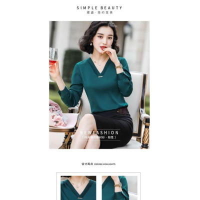 Áo sơ mi cổ V cách điệu tay dài cao cấp