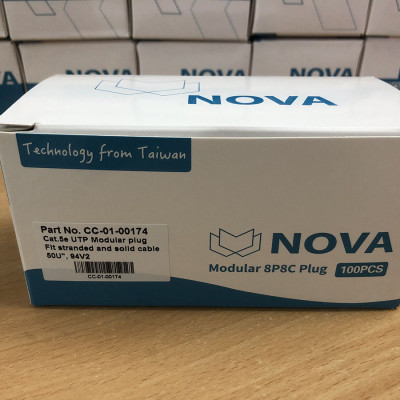 Đầu bấm mạng RJ45 cat6 1 mảnh Nova CC-01-00176, chân cắm mạ vàng cao cấp, hàng chính hãng (hộp 100 hạt)