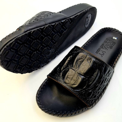 Dép quai ngang nam da bò thật 100% DONAVY thiết kế quai lưng cá sấu nổi bật bắt mắt đế cao su cao cấp DBH