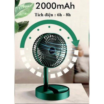 Quạt Tích Điện Để Bàn Mini Gấp Gọn - Xoay 360 Độ, 3 Tốc Độ, Pin Dung Lượng Lớn