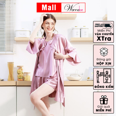 Áo choàng ngủ phi lụa kimono cao cấp Wannabe KIS22 tay loe phối bèo tùng nhẹ nữ tính xinh xắn