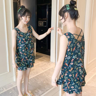 Bộ đồ mặc ở nhà dành cho nữ, bộ áo ba lỗ và quần đùi nhún bèo vải lanh mặc nhà mềm mát, trẻ trung size 35 - 75 kg