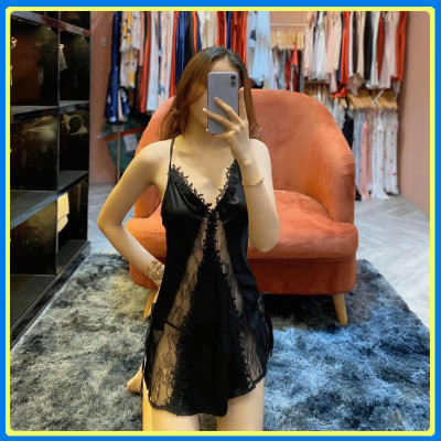 Váy ngủ nữ hai dây chéo lưng ren dọc trước sexy Q10 - Đầm ngủ nữ hai dây gợi cảm - Đồ ngủ nữ sexy quyến rũ