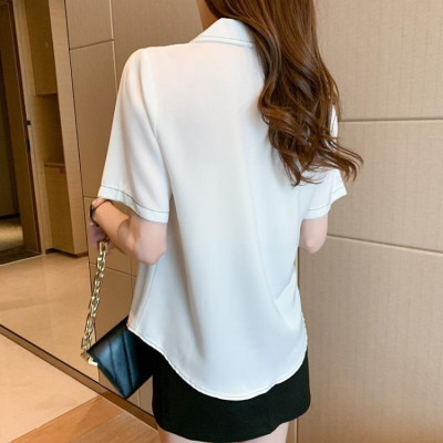 Áo sơ mi nữ kiểu tay ngắn cổ vest form rộng phối viền chỉ kiểu mới Hàn Quốc thời trang PONIVA Cao Cấp Mềm Mịn Thoáng Mát
