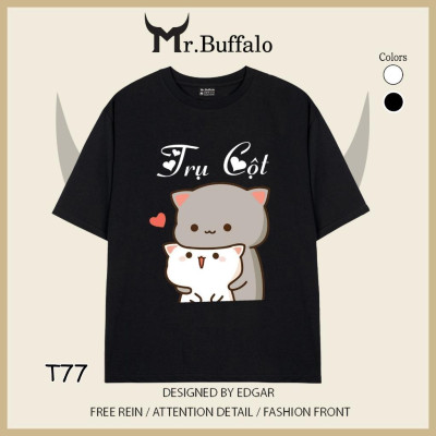 Áo đôi, cặp tay lỡ unisex Mèo mochi nóc nhà, cột nhà dễ thương Mr.Buffalo