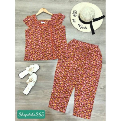 Đồ bộ nữ,đồ ngủ mặc nhà lửng 9 tấc vải lụa họa BL 123 tiết hoa nhí size 45-57kg.