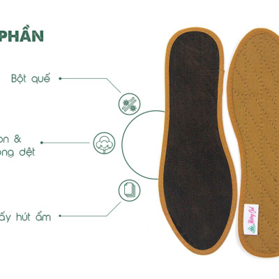 Lót giày vải cotton Hương quế CI-02 làm từ vải cotton - bột quế giúp hút ẩm - khử mùi - phòng cảm cúm và cải thiện sức khoẻ