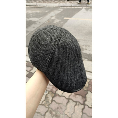 Mũ nồi/ Mũ beret nam da cừu phối vải dạ kẻ BHY163