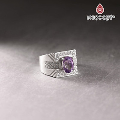 Nhẫn bạc nam mặt đá thạch anh tím Ni20 mệnh hỏa. thổ - Ngọc Quý Gemstones