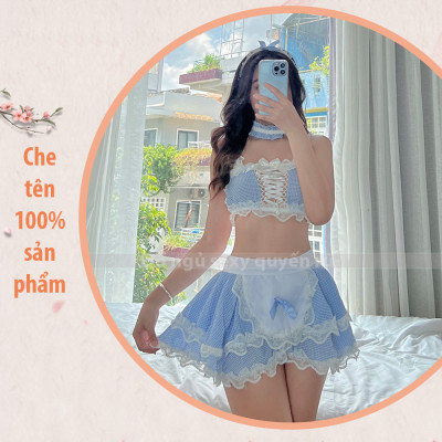Váy ngủ cosplay bra kèm chân váy phối cài tóc sexy gợi cảm P32 - Đầm ngủ cosplay quyến rũ - Đồ ngủ nữ