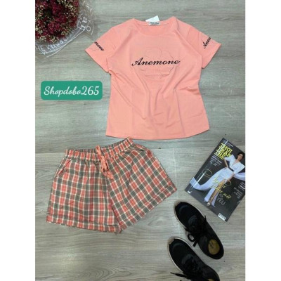 Set đồ nữ, đồ ngủ mặc nhà đùi thun phối sọc kaki BN 04 họa tiết dễ thương.