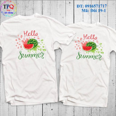 Đồ đôi đi biển mẫu  mới đẹp sang  quần đa sắc áo in họa tiết dưa hấu hello summer ( giá 1 bộ gồm 1 quần+1 áo)