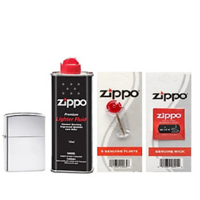 Bộ 4 Sản Phẩm: Bật Lửa Zippo Armor 167+Xăng+Đá+Bấc