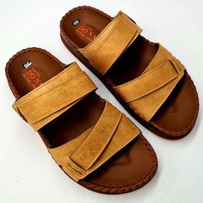 DÉP NAM QUAI NGANG DA BÒ 100%DONAVY, KIỂU 02 QUAI KÉP ĐẲNG CẤP, MAY HANDMADE 02 LẦN QUAI VÀ ĐẾ CHẮC CHẮN