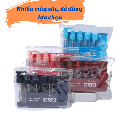 Bộ chiết mỹ phẩm du lịch 9 món Set chiết mỹ phẩm mini 9 món tiện lợi Bộ chiết du lịch xanh mint – Nhỏ gọn, xinh xắn, chuẩn xách tay