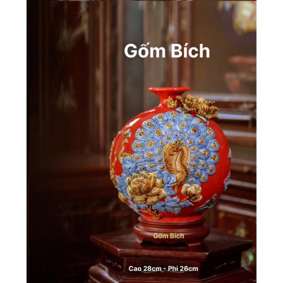 Bình Hút Lộc Công Đào Phú Quý Vinh Hoa Men Màu Bình Phong Thủy Tài Lộc Gốm Sứ Bát Tràng