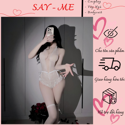 Bodysuit Lưới Xuyên Thấu Cổ Yếm Phối Ren Hoa – Siêu Gợi Cảm, Cắt Xẻ Tôn Dáng, Sexy  C061