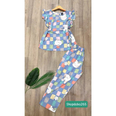Đồ bộ nữ,đồ ngủ mặc nhà lửng 9 tấc tay cánh tiên vải lanh BL 52 họa tiết dễ thương size 51-70kg.