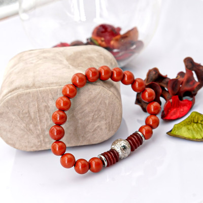 Vòng tay phong thủy Jasper đỏ 8mm + khoen bạc + Charm