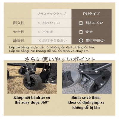 Xe kéo dã ngoại 2 tầng ngoài trời du lịch cắm trại, picnic đa năng bánh xe rộng có khóa cố định dung tích 300l gấp gọn được camping