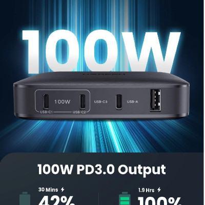 Ugreen UG70869CD226TK 100W 4port USB-C Màu đen Bộ sạc nhanh để bàn 4 cổng USB-C - HÀNG CHÍNH HÃNG