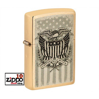 Bật lửa Zippo 46230 American Crest Brushed Brass - Chính hãng 100%