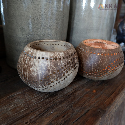 Đèn Gáo Dừa Đựng Nến Tealight Handmade Đèn Decor Tự Nhiên Trang Trí Spa Cafe Homestay