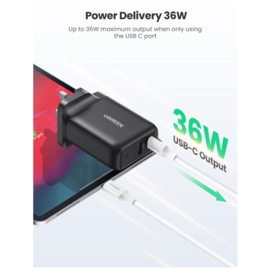 Ugreen UG60469CD170TK 36W QC3.0 - 4.0 sạc USB A và type C màu đen chân cắm chuẩn UK - HÀNG CHÍNH HÃNG