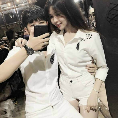 Áo sơ mi cặp tay dài họa tiết lông vũ