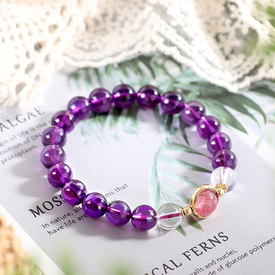 Vòng tay đá thạch anh tím phối thạch anh dâu mệnh hỏa, thổ - Ngọc Quý Gemstones