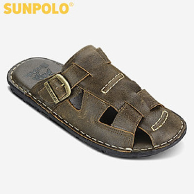 Dép rọ Dép bít mũi nam da bò SUNPOLO ABI019 phiên bản nâu đặc biệt