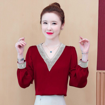 Áo Sơ Mi Phi Lụa Thanh Lịch Cổ Tim Viền Ren TP10