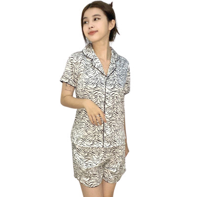 Đồ bộ mặc nhà nữ Pijama lụa VILADY - B136 kiểu đồ bộ ngắn họa tiết vằn đen siêu dễ thương, chất liệu lụa Pháp ( lụa latin)