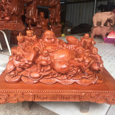 Tượng phật di lặc ngũ phúc bằng gỗ hương đá kt 60×30×27cm