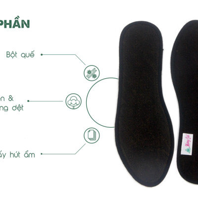 Lót giày vải cotton viền đen Hương Quế CI-13 làm từ vải cotton - bột quế giúp hút ẩm - khử mùi - phòng cảm cúm và cải thiện sức khoẻ