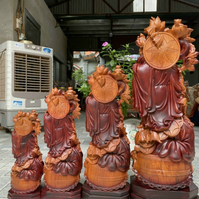 Tượng phật di lặc ngũ phúc bằng gỗ hương đá làm mầu giả cổ kt 40×15×11cm