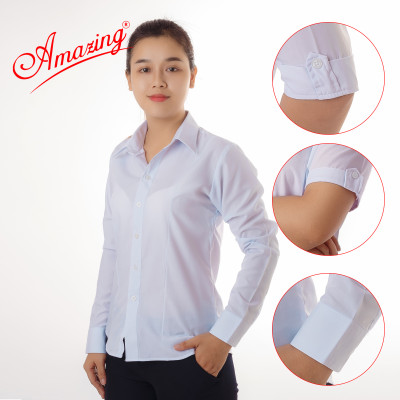 Áo sơ mi nữ Amazing, màu trắng, tay ngắn, vải KT silk mềm mướt, thấm hút mồ hôi, size từ 40-80kg