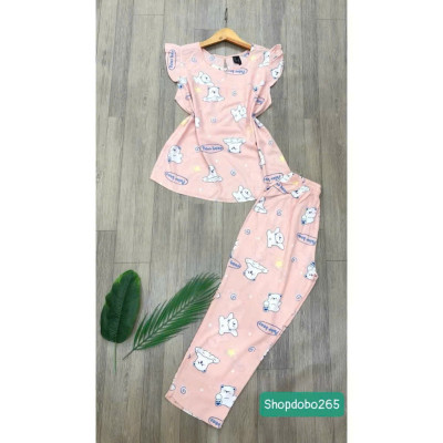 Đồ bộ nữ,đồ ngủ mặc nhà lửng 9 tấc tay cánh tiên vải lanh BL 52 họa tiết dễ thương size 51-70kg.