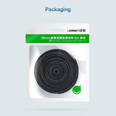 Ugreen UG60485LP124TK 5M cỡ 15mm băng dán Velcro màu đen ngang 1.5cm - HÀNG CHÍNH HÃNG