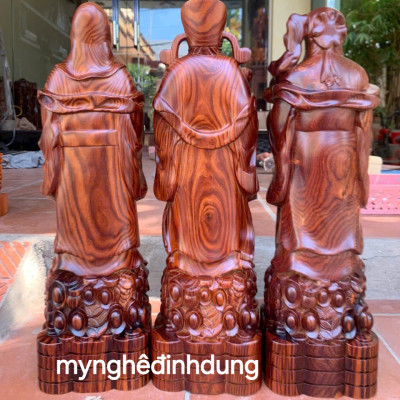 Bộ tượng phật tam đa phúc lộc thọ bằng gỗ trắc cao 50x18x12cm