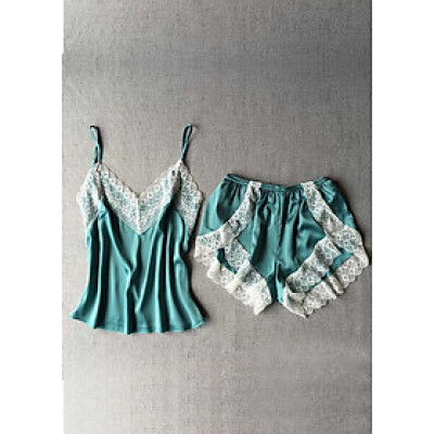 Bộ Đồ Nữ Phi Lụa Quần Ngắn Viền Ren Trắng