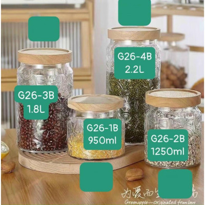 Lọ thủy tinh hoa văn Vintage nắp gỗ