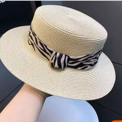 Nón mũ rộng vành nhỏ chất liệu cói mũ rộng vành đi biển phối đai vân sọc Zebra mẫu mới thời trang Hàn Quốc dona24082505