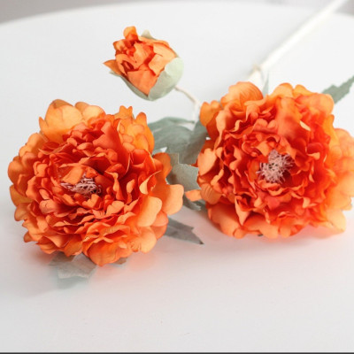 Hoa lụa cao cấp, hoa mẫu đơn giả 2 bông 1 nụ sang trọng trang trí phòng khách, tiền sảnh