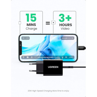 Ugreen UG50698CD137TK 1M PD 20W USB-C 3.0 Màu Trắng Bộ sạc + cáp sạc nhanh Lightning dành cho iPhone 13 12 Pro Max 11 Pro SE 2022 X XS XR 8 Plus - HÀNG CHÍNH HÃNG